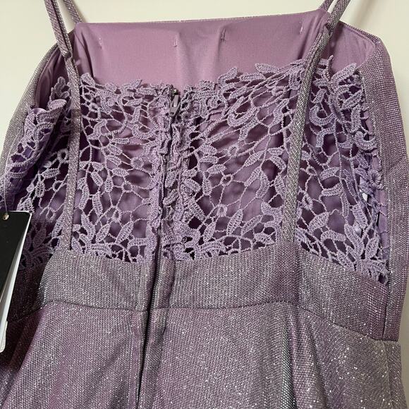City Studio Lilac Glitter Gown Size 1/2 Lace Back Prom Dress w/ Pockets 59" Long - Picture 5 of 8